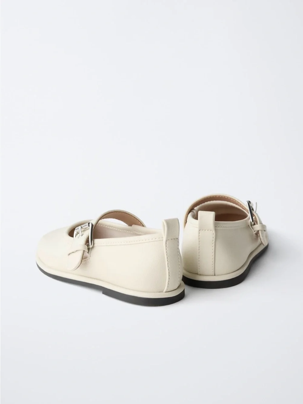 Zara Cream Mary Jane Shoes Buckle Ballet Flats